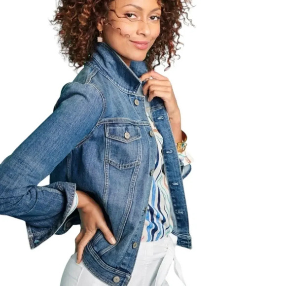 Talbots Classic Denim Jean Jacket Women’s Petite‎ Vintage Wash Blue - Picture 2 of 15